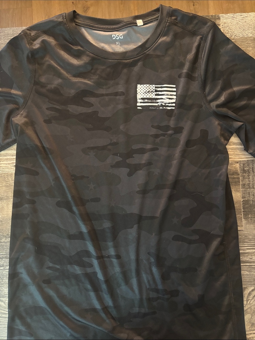 DSG Black Camo Athletic Tee with Distressed White Flag